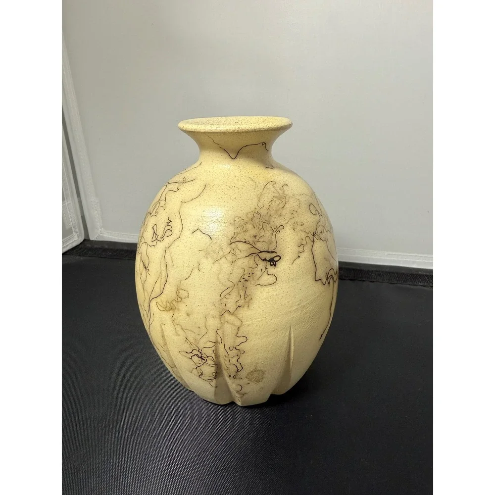 Vintage Horsehair‎ Vase pottery Navajo abstract Handmade Art Turn & Burn 5.5